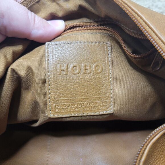 HOBO International Camel Brown Pebbled Leather Center Seam Shoulder Bag Purse - Picture 7 of 9